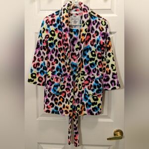 JUSTICE Girls ADORABLE Leopard Print Robe, Size 6/7 Bright, Multi Colored EUC!